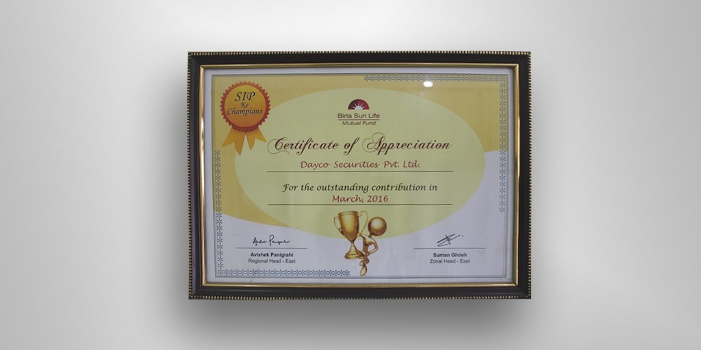 Outstanding Awards & Achievements of Dayco in Aditya Birla Sun Life Mutual Fund in 2016